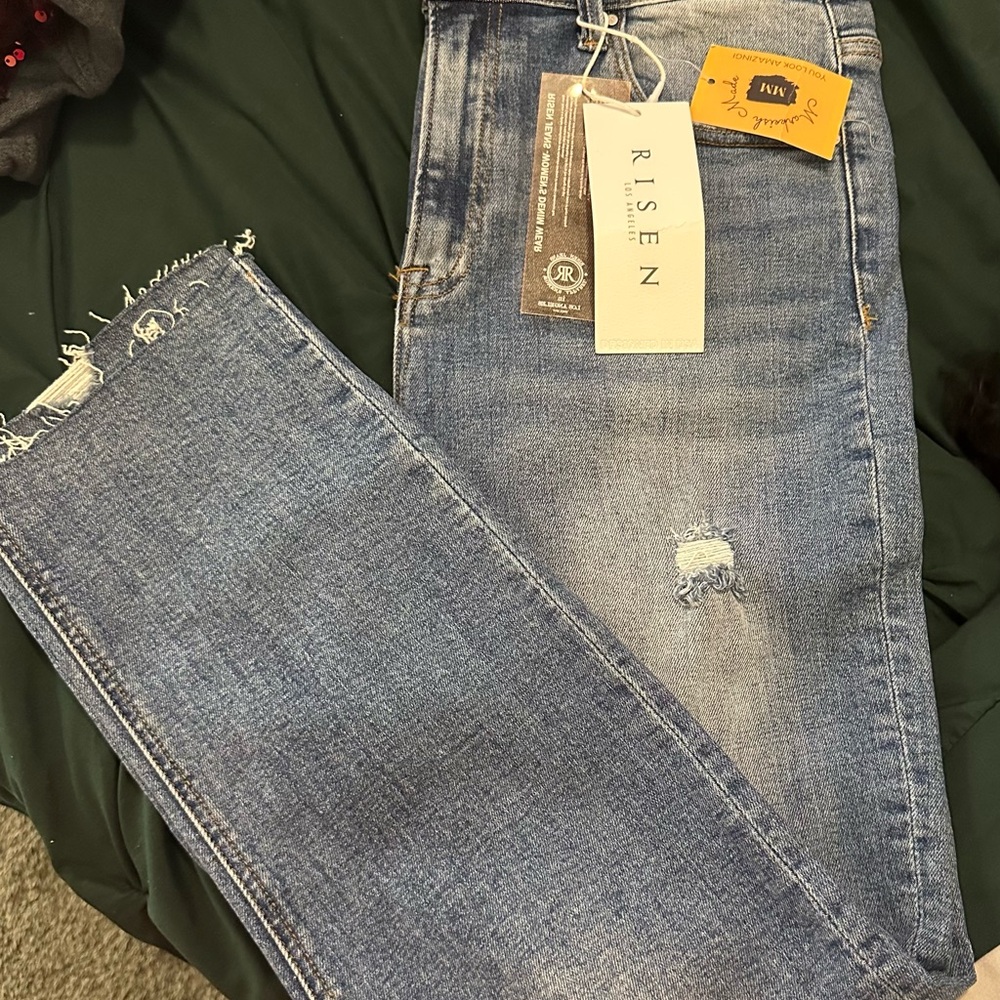 Risen Women's Straight Leg Jeans - Distressed Blue